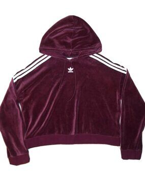 NWT Adidas Originals Womens Medium Velvet Crop Top Hoodie Maroon
